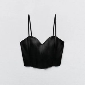 Zara Black Vegan Faux Leather Corset Bustier Crop Top Brand New with Tags